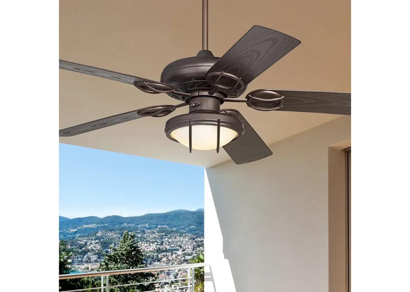 52" Casa Vieja Orb Bronze and White Glass LED Pull Chain Ceiling Fan