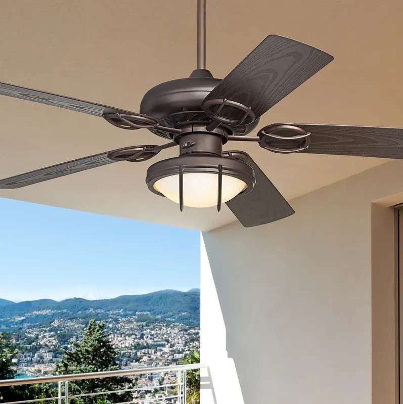 52" Casa Vieja Orb Bronze and White Glass LED Pull Chain Ceiling Fan