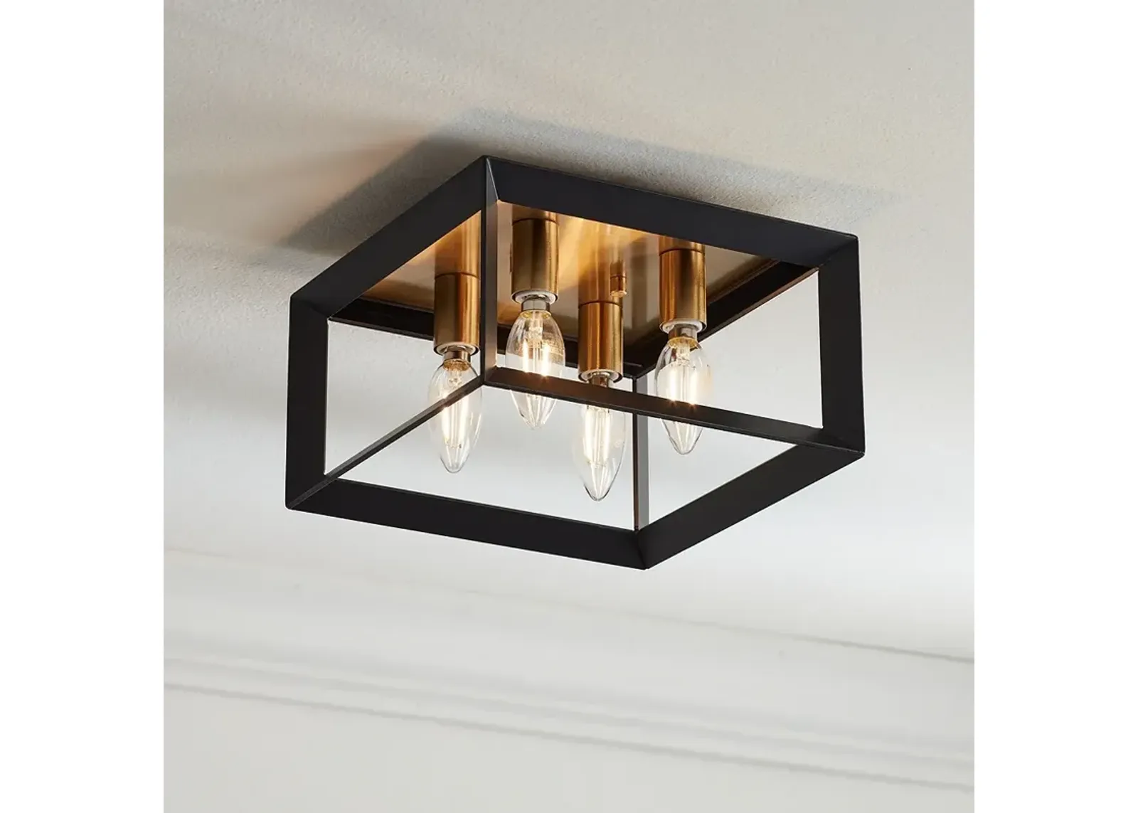 Possini Euro Gretna Boxed 10" Wide Modern Black and Gold Ceiling Light