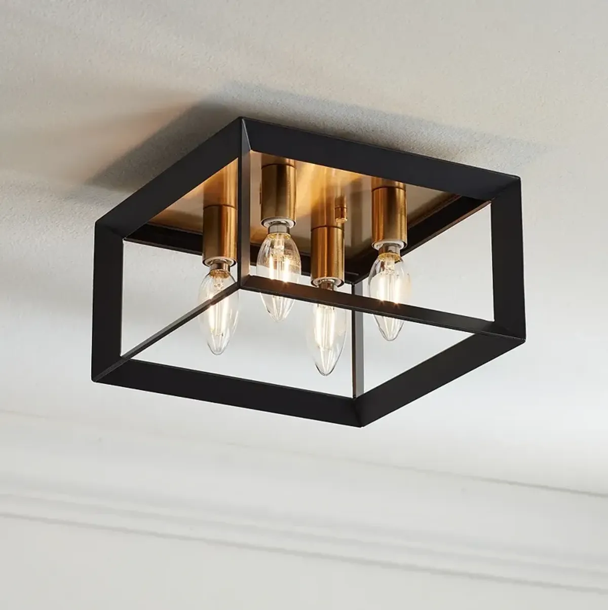 Possini Euro Gretna Boxed 10" Wide Modern Black and Gold Ceiling Light