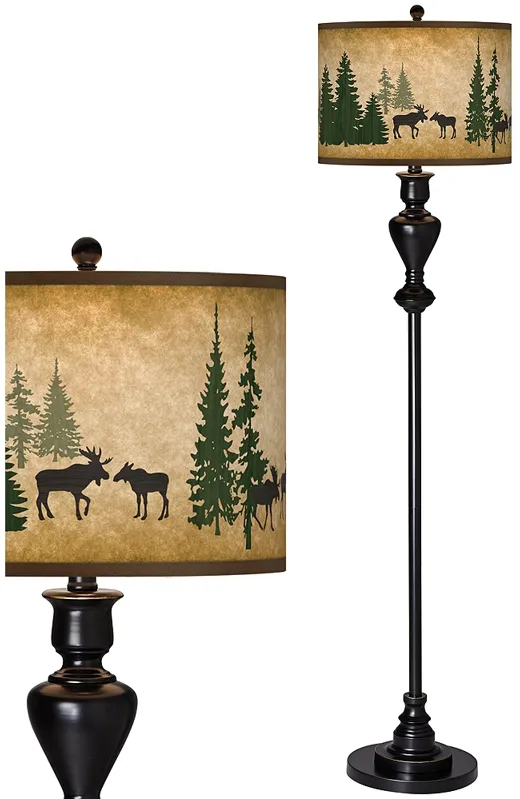 Moose Lodge Giclee Glow Black Bronze Floor Lamp