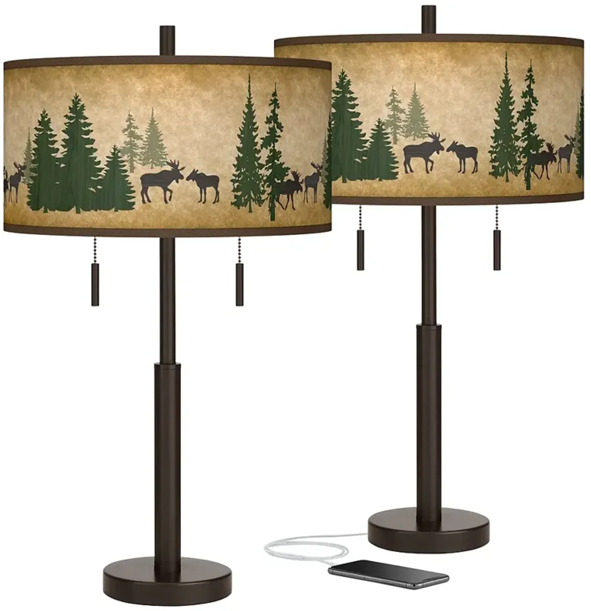 Moose Lodge Robbie Bronze USB Table Lamps Set of 2