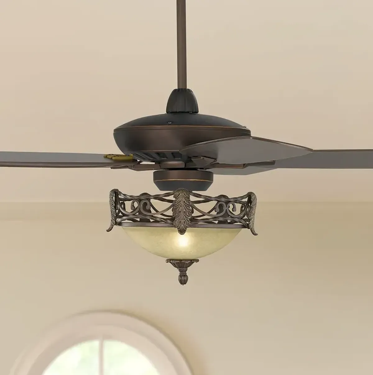 52" Casa Vieja Journey Bronze Acanthus Scavo Glass LED Fan with Remote