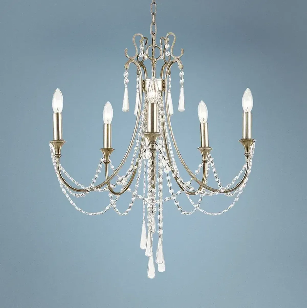 Crystorama Arcadia 23 1/2" Antique Silver 5-Light Crystal Chandelier