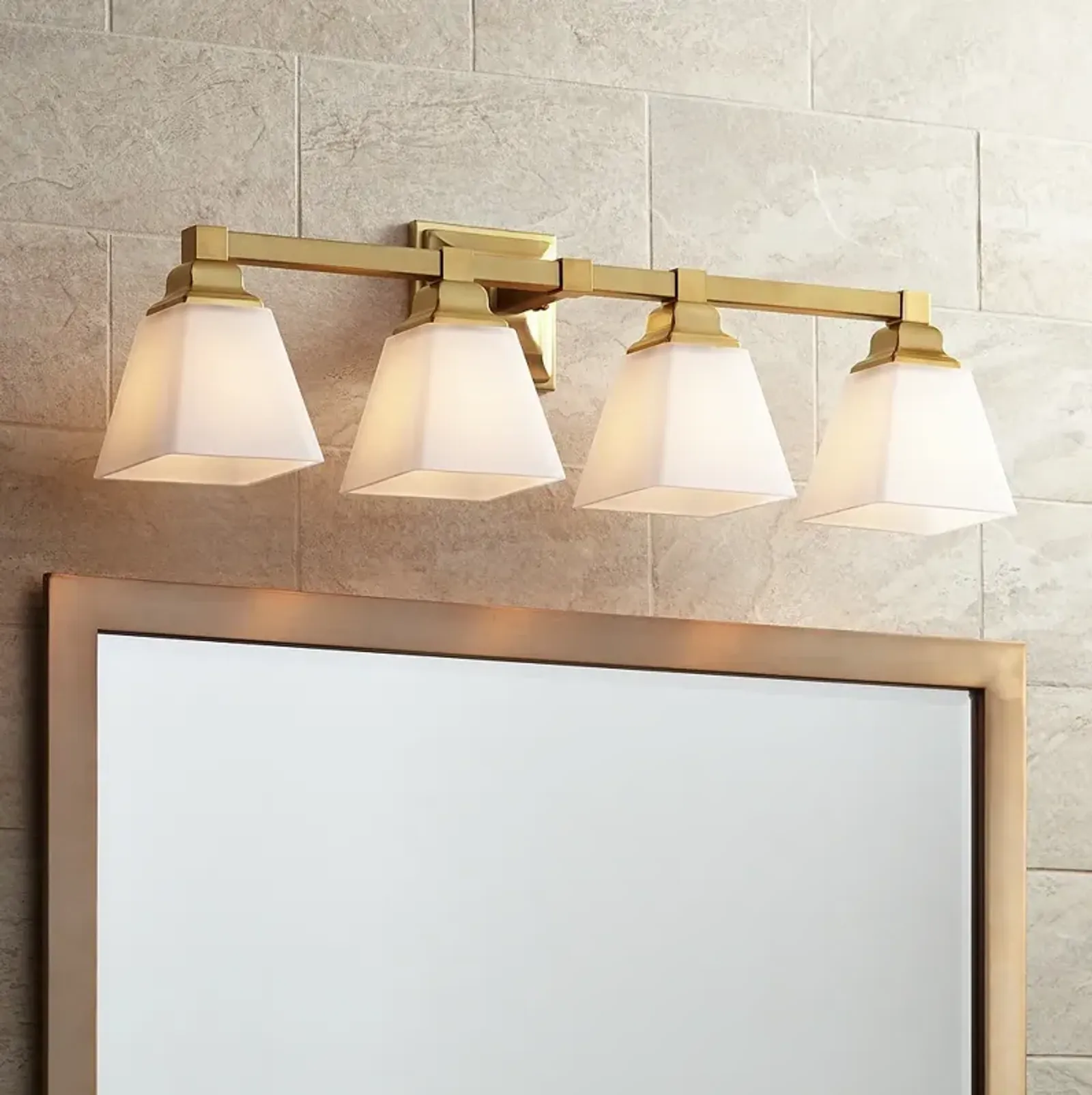 Regency Hill Mencino-Opal 28" Wide Warm Brass and Glass Bath Light