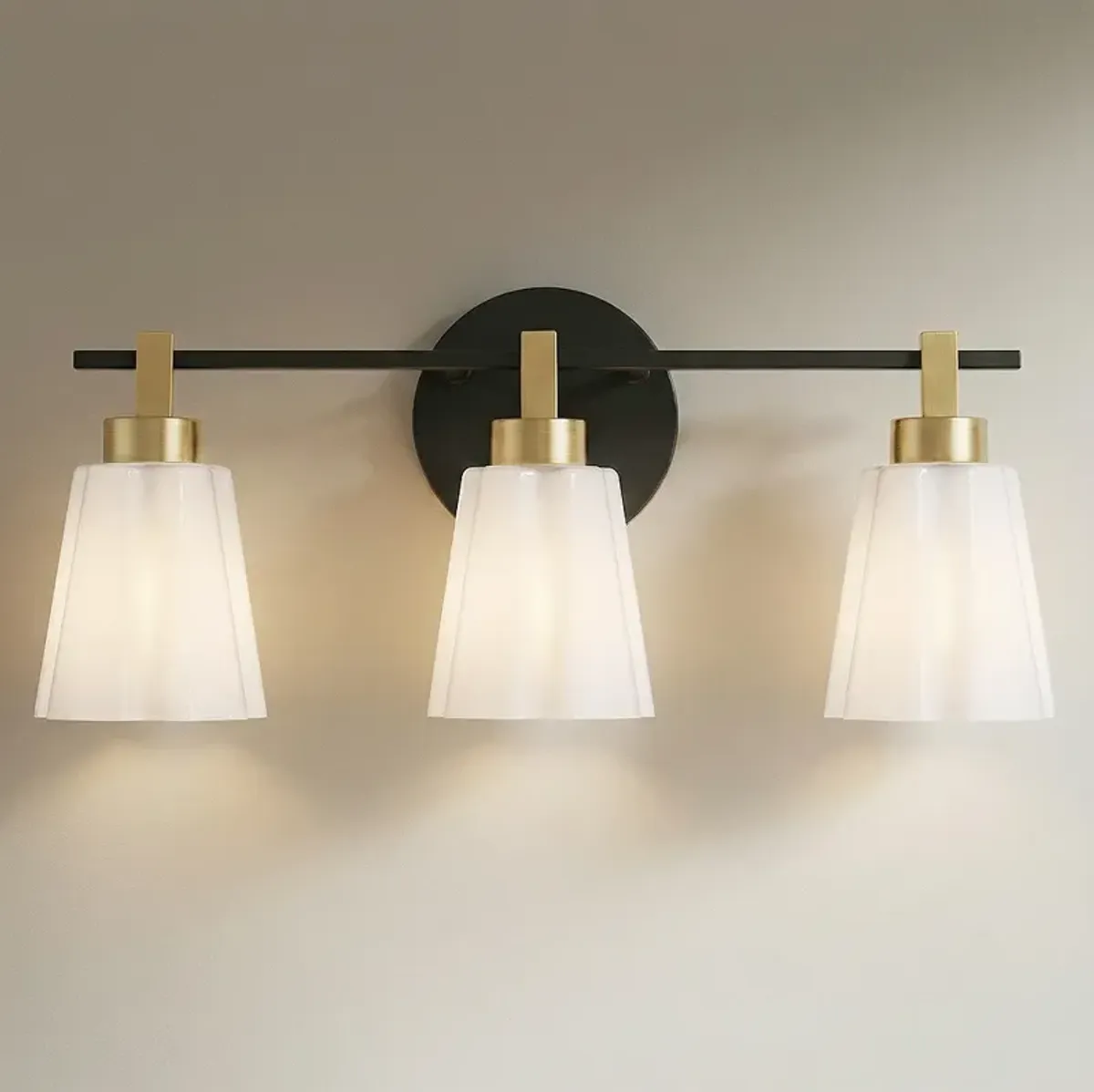 Vincenzo 22" Wide Matte Black and Soft Gold 3-Light Bath Light