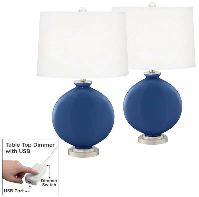 Monaco Blue Carrie Table Lamp Set of 2 with Dimmers