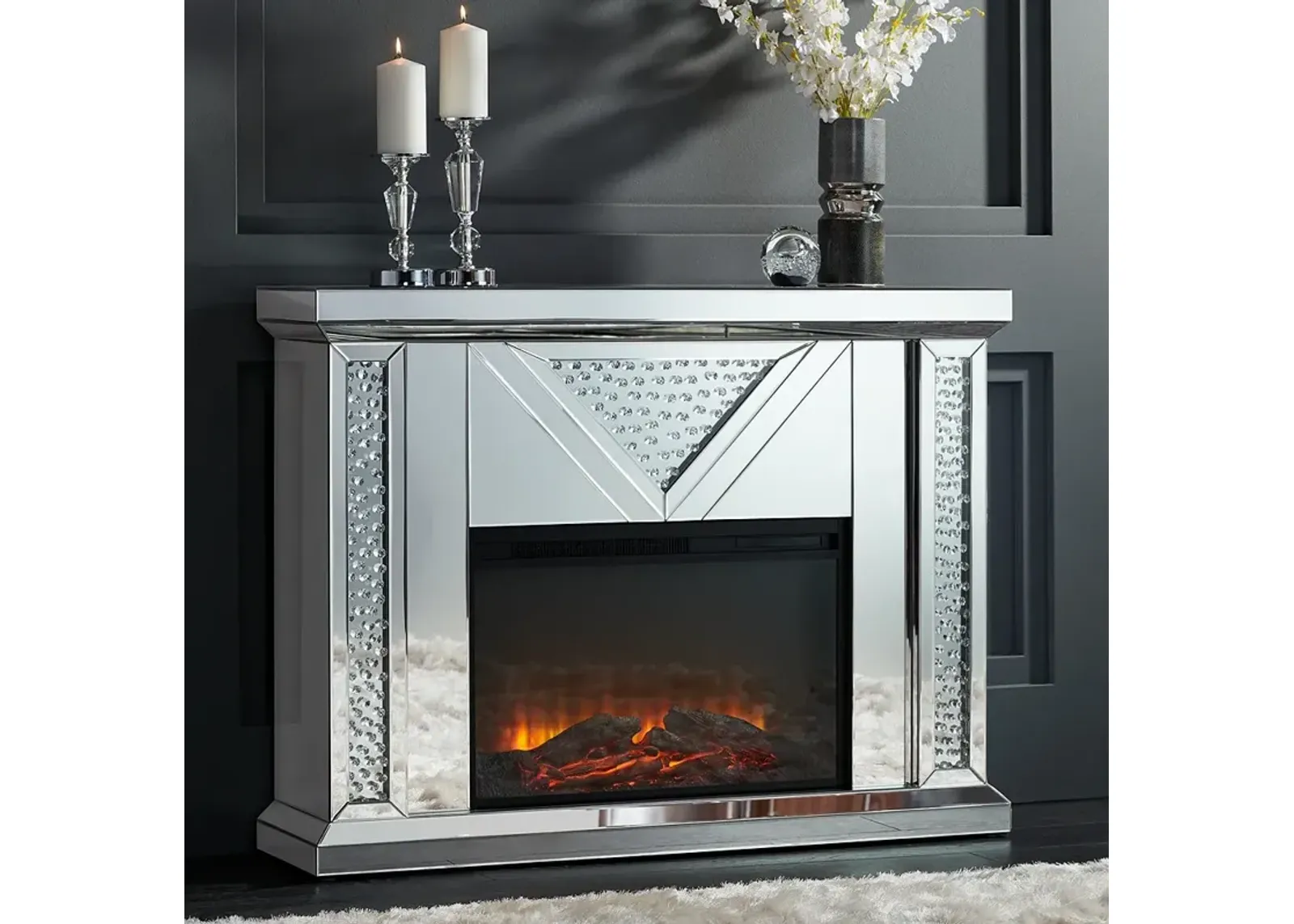 Milla 47 1/4" Wide Mirrored Electric Fireplace