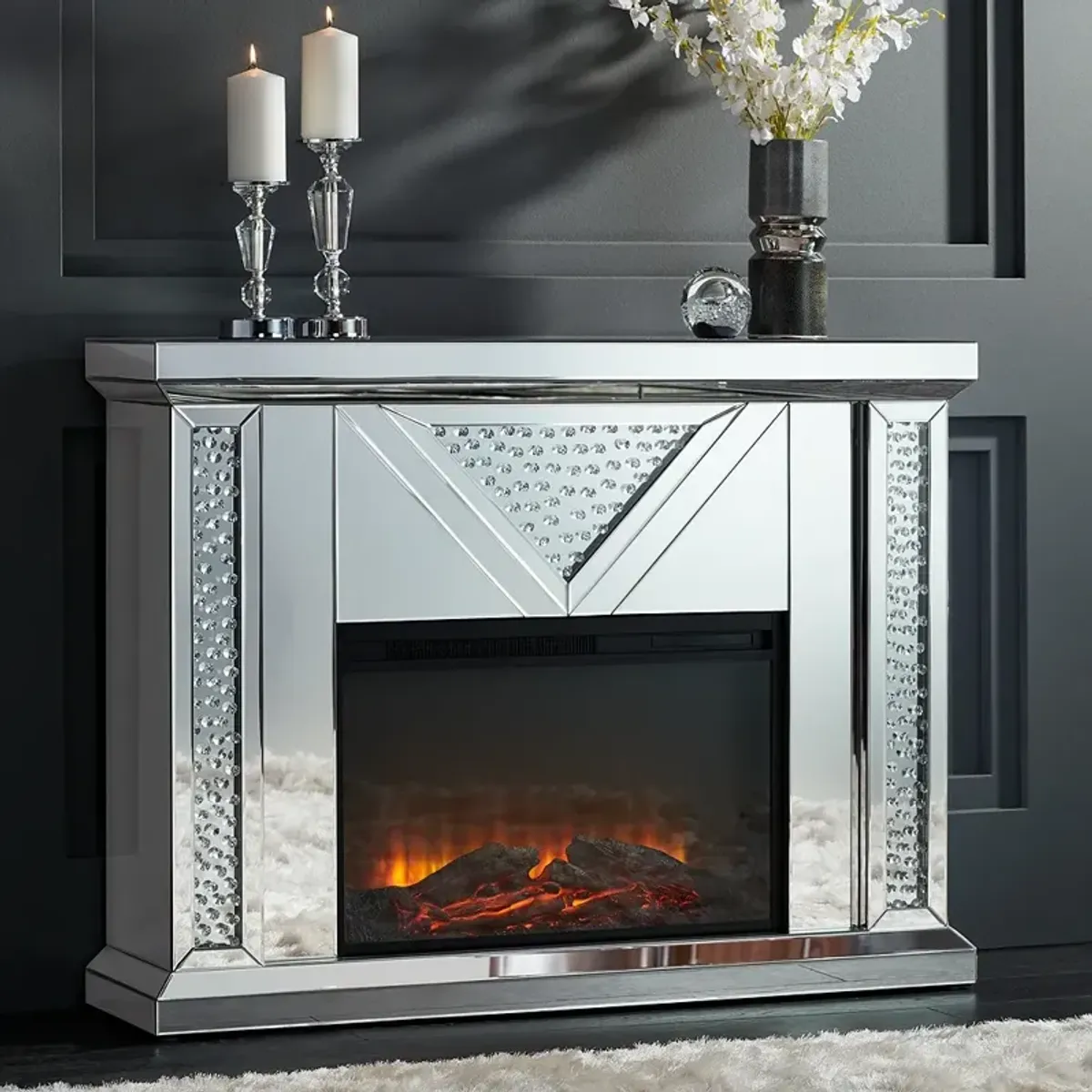 Milla 47 1/4" Wide Mirrored Electric Fireplace