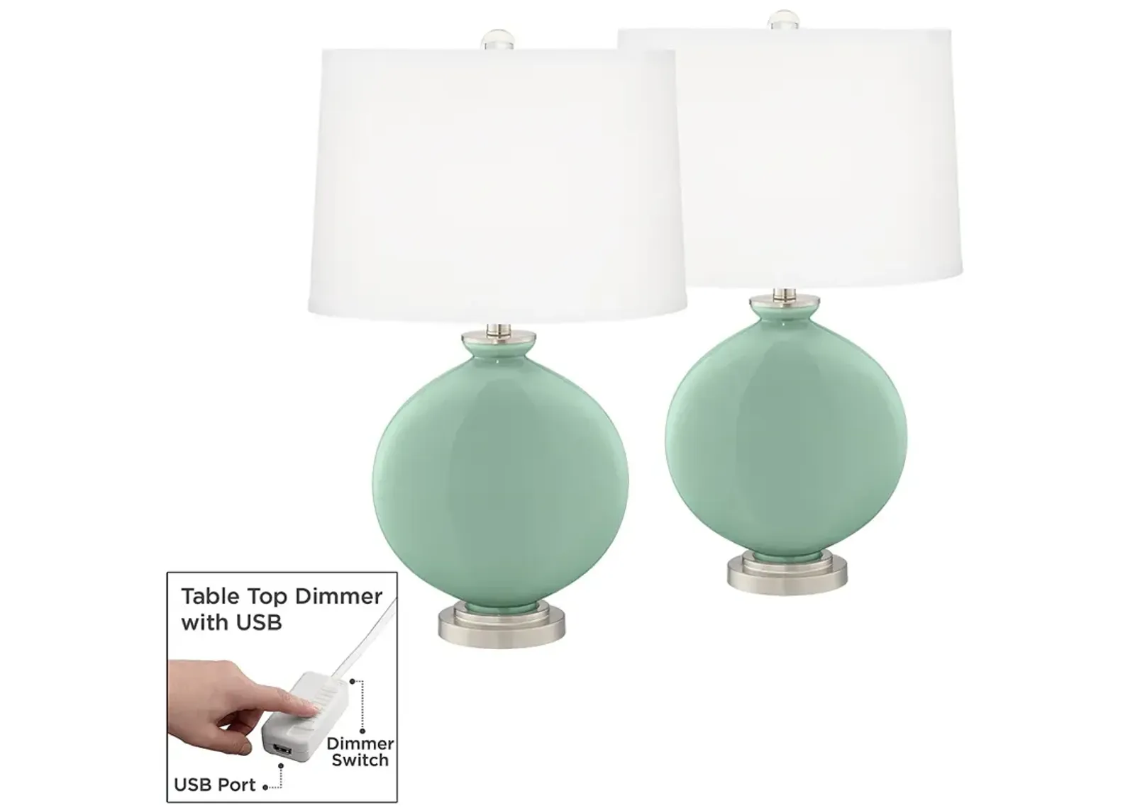 Grayed Jade Carrie Table Lamp Set of 2 with Dimmers