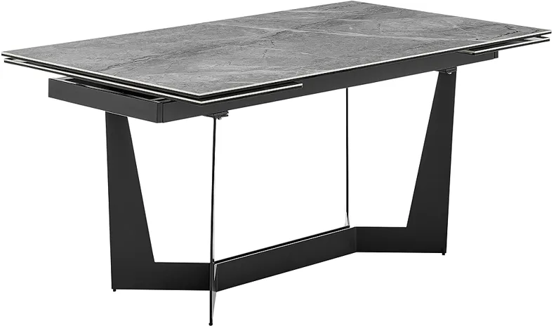 Mateo 94"W Gray Marble Black Steel Extension Dining Table