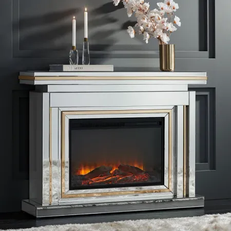 Laila 47 1/2" Wide Mirrored and Gold Electric Fireplace