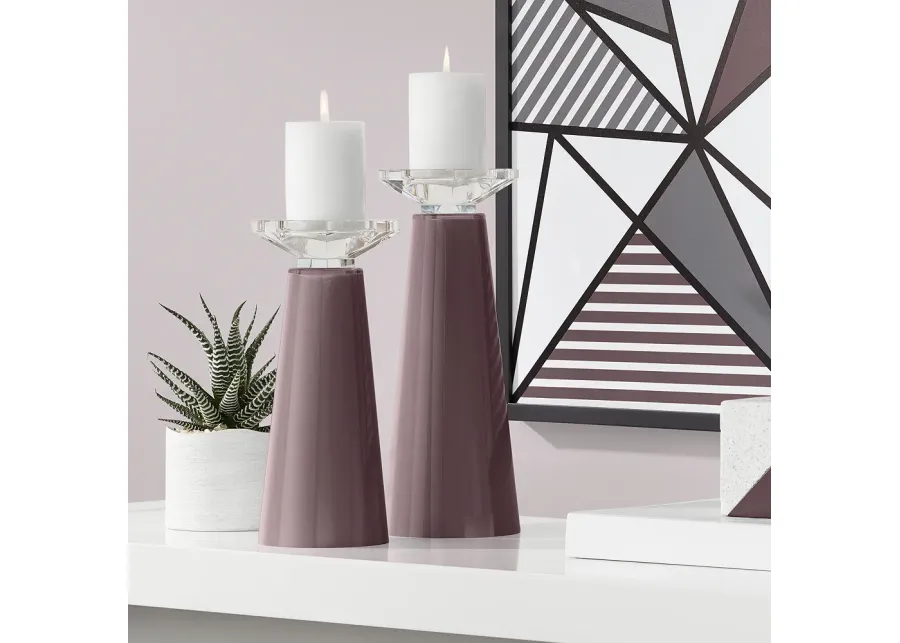 Meghan Poetry Plum Glass Pillar Candle Holder Set of 2