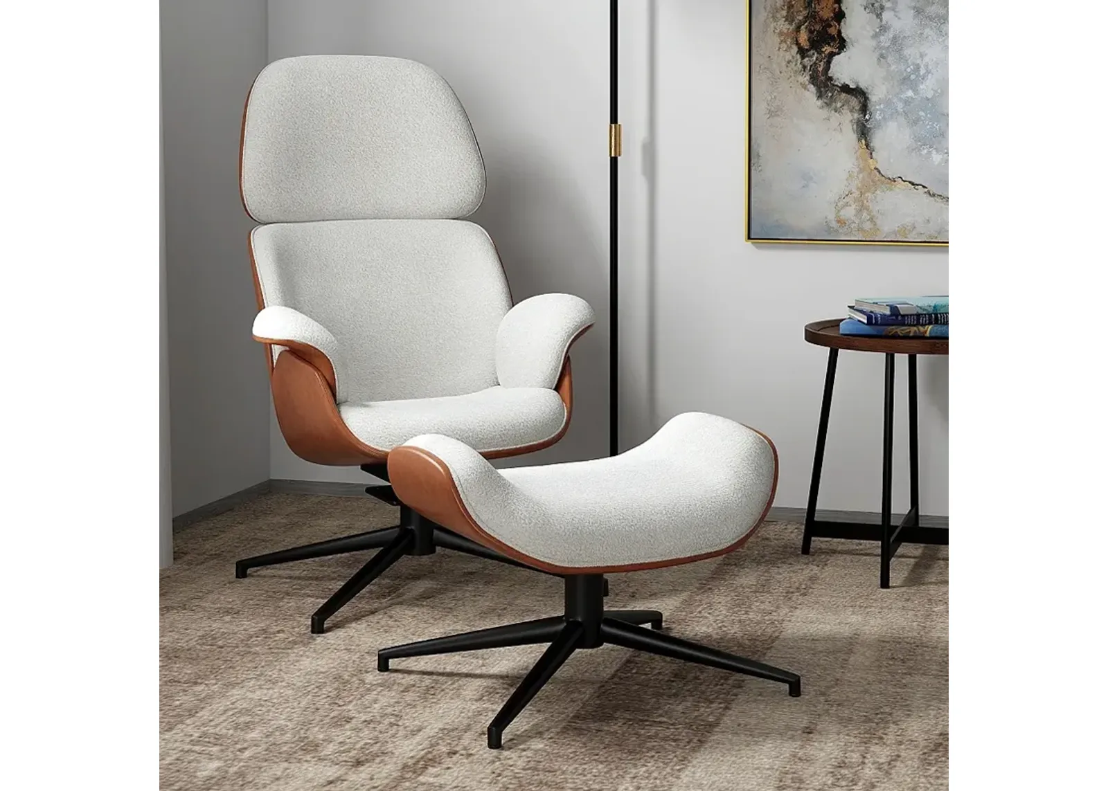 Lennart Ivory Brown Swivel Lounge Chair