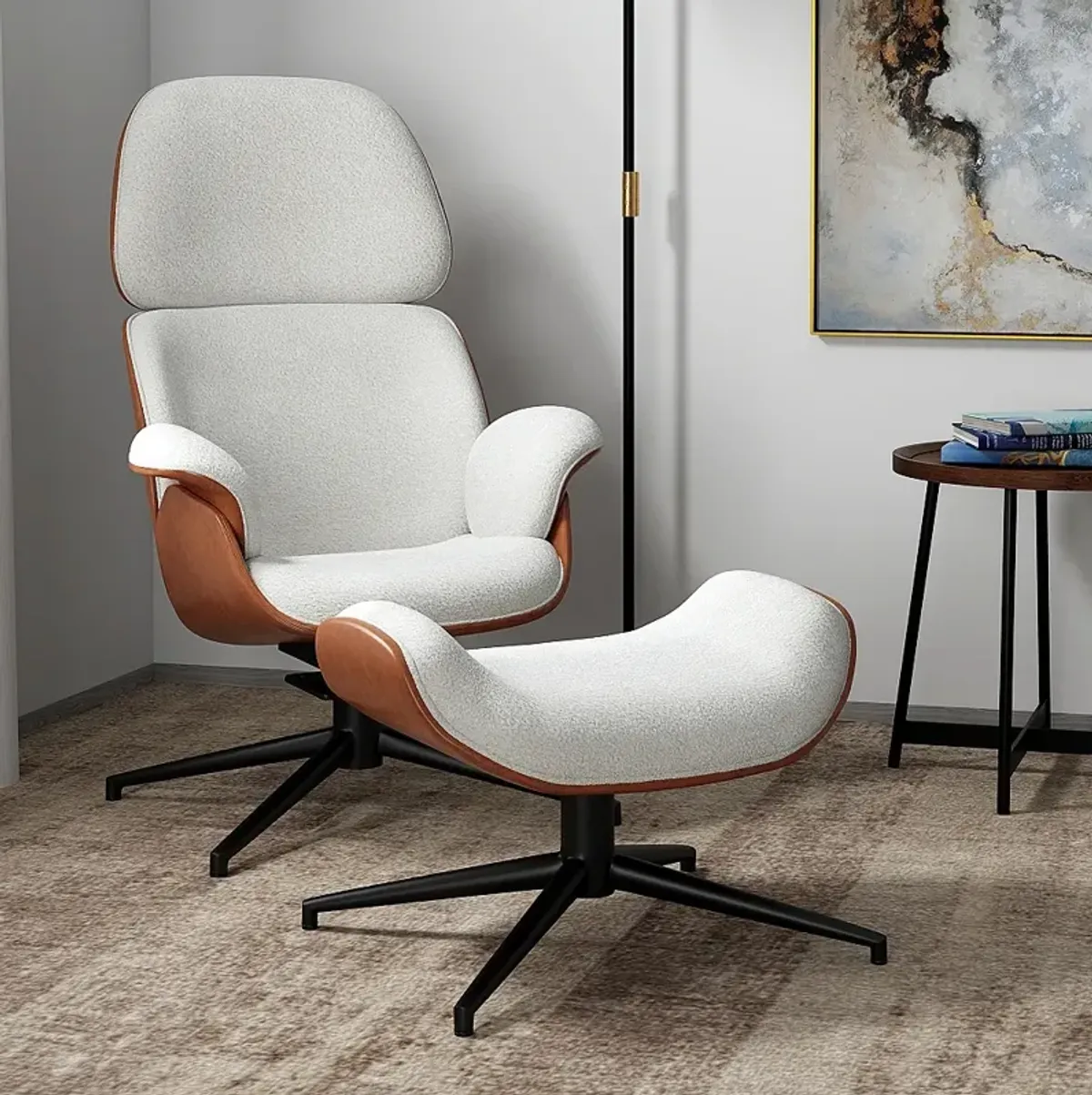 Lennart Ivory Brown Swivel Lounge Chair