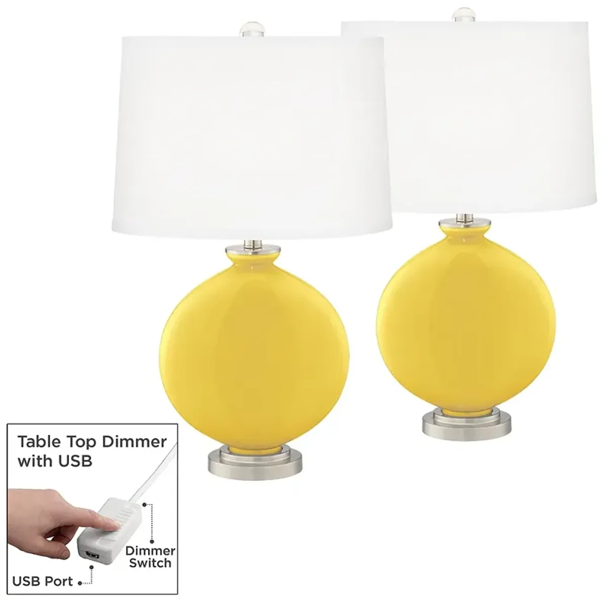 Color Plus Carrie 26 1/2" Lemon Zest Yellow Lamps with USB Dimmers