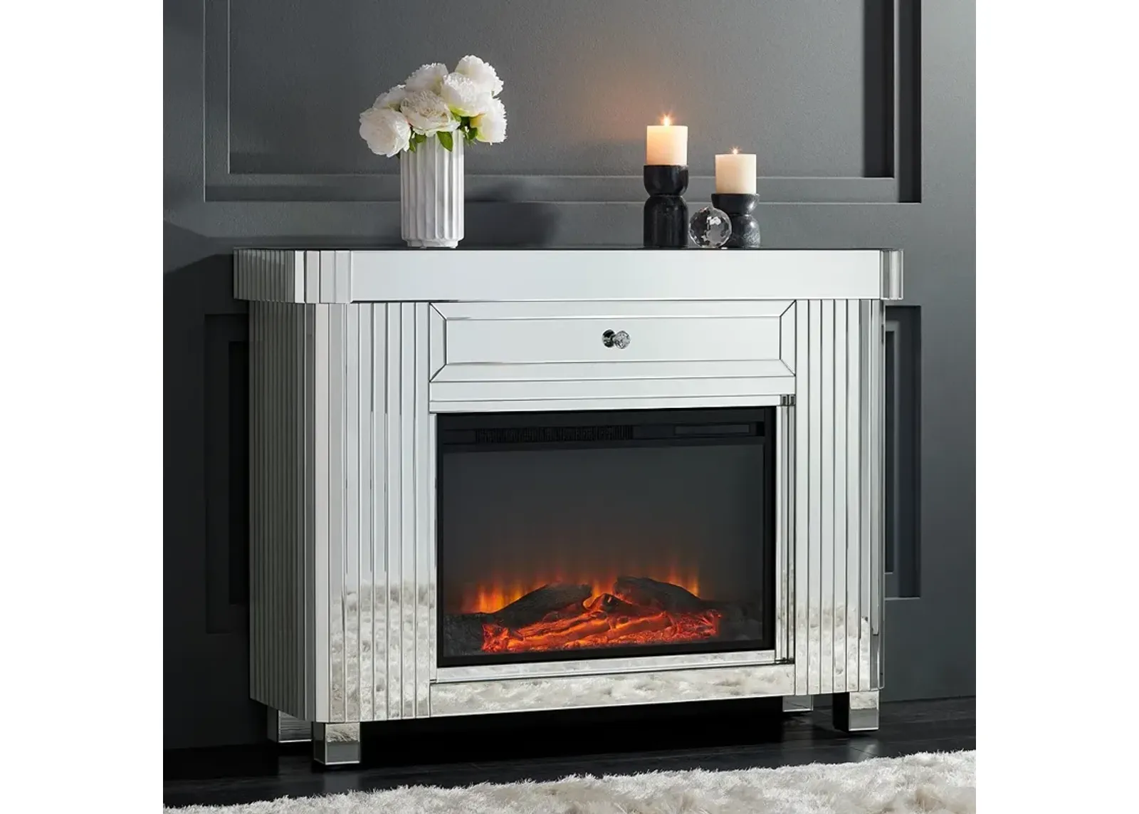 Liska 47 1/2" Wide Mirrored Electric Fireplace