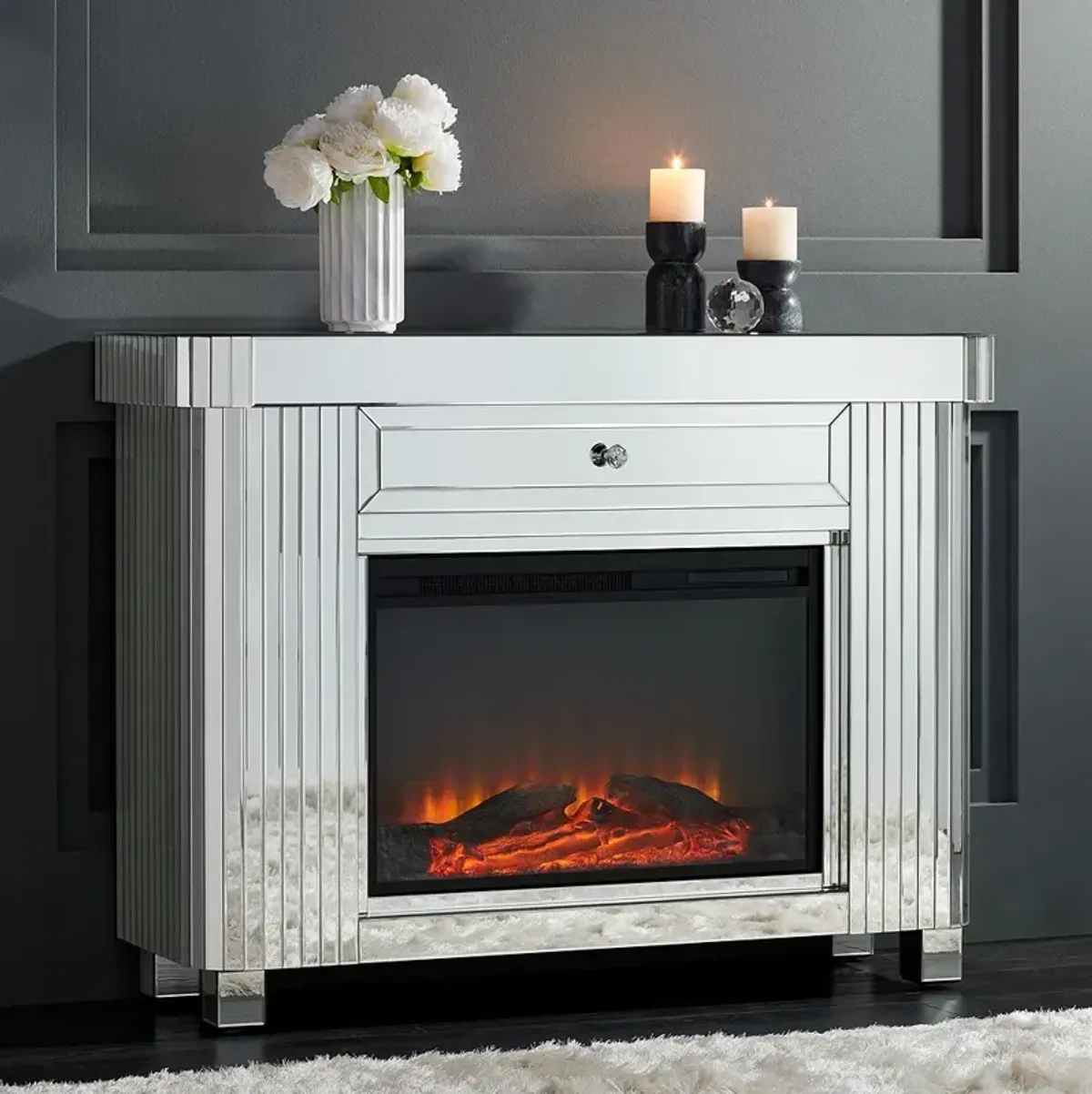 Liska 47 1/2" Wide Mirrored Electric Fireplace