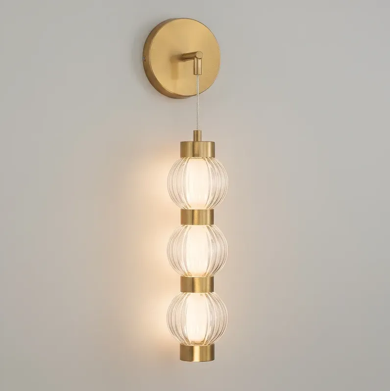 Possini Euro Mastia 22 1/4"H Warm Brass Ribbed Glass LED Wall Sconce