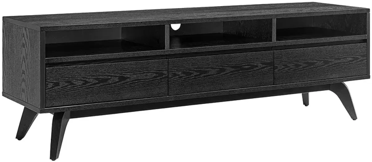 Lawrence 63"W Black Stained Ash Wood 3-Drawer Media Stand