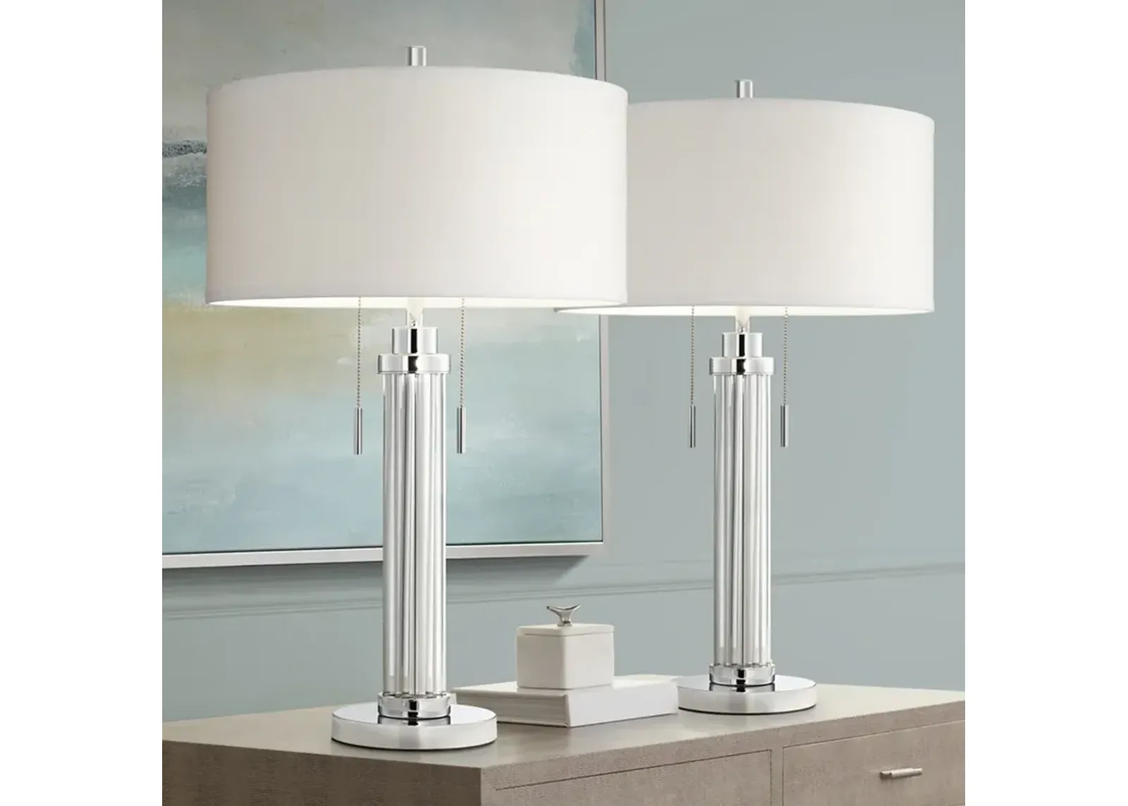 Possini Euro Cadence 30" Glass Column Table Lamps Set of 2