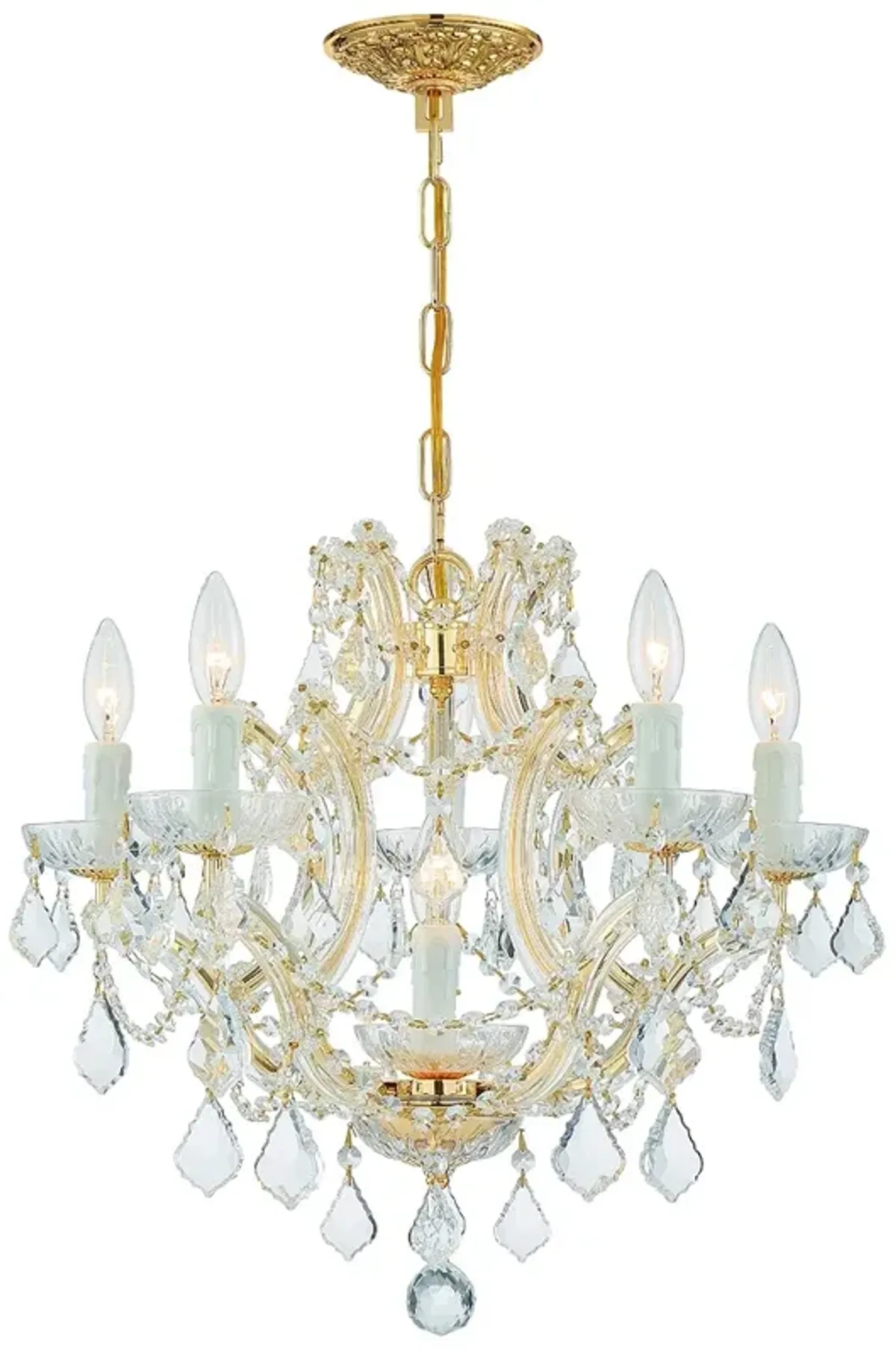 Maria Theresa 6 Light Clear Italian Crystal Gold Chandelier