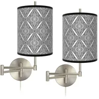 Moroccan Diamonds II Tessa Nickel Swing Arm Wall Lamps Set of 2
