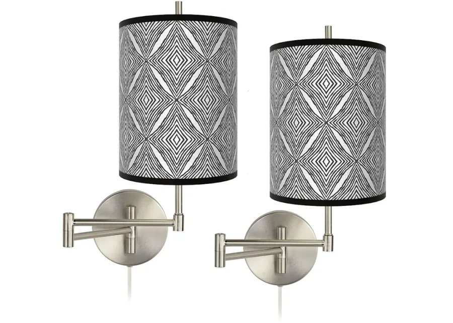 Moroccan Diamonds II Tessa Nickel Swing Arm Wall Lamps Set of 2