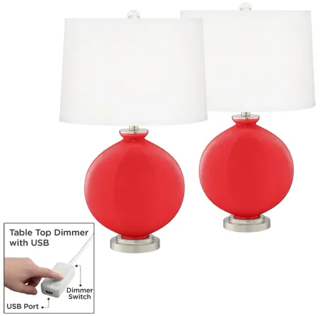 Poppy Red Carrie Table Lamp Set of 2 with Dimmers