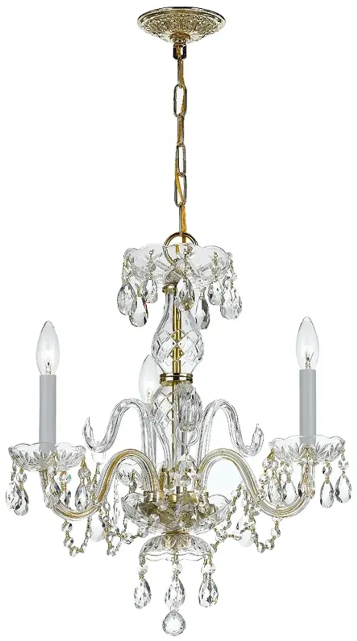 Elisa 16" Wide Polished Brass and Crystal 3-Light Chandelier