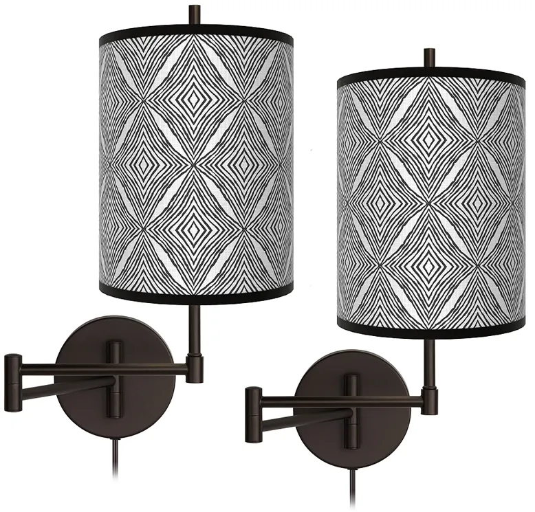 Moroccan Diamonds II Tessa Bronze Swing Arm Wall Lamps Set of 2
