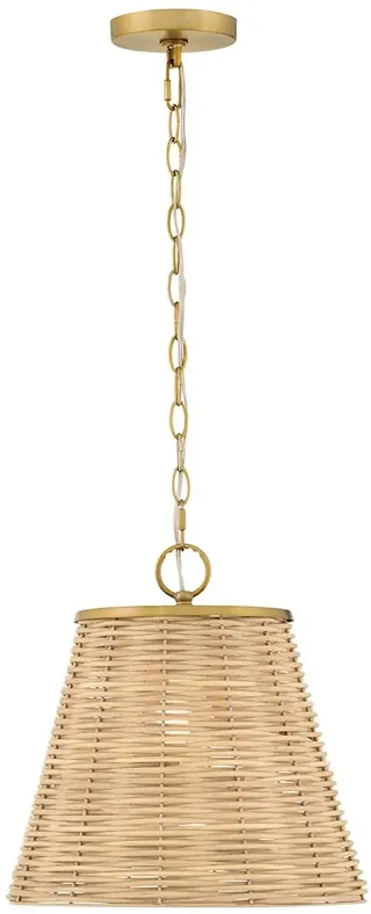 Brynn 14"W Lacquered Brass and Natural Rattan Pendant Light