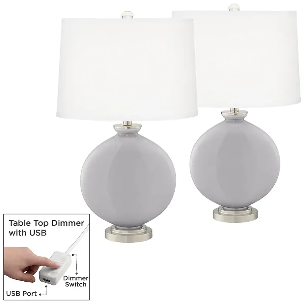 Swanky Gray Carrie Table Lamp Set of 2 with Dimmers