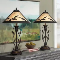 Franklin Iron Works 23 3/4" Leaf and Vine Mica Shade Lamps Set of 2