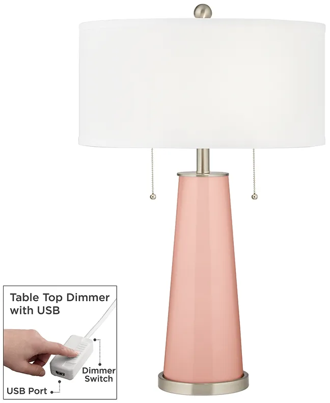 Rose Pink Peggy Glass Table Lamp With Dimmer