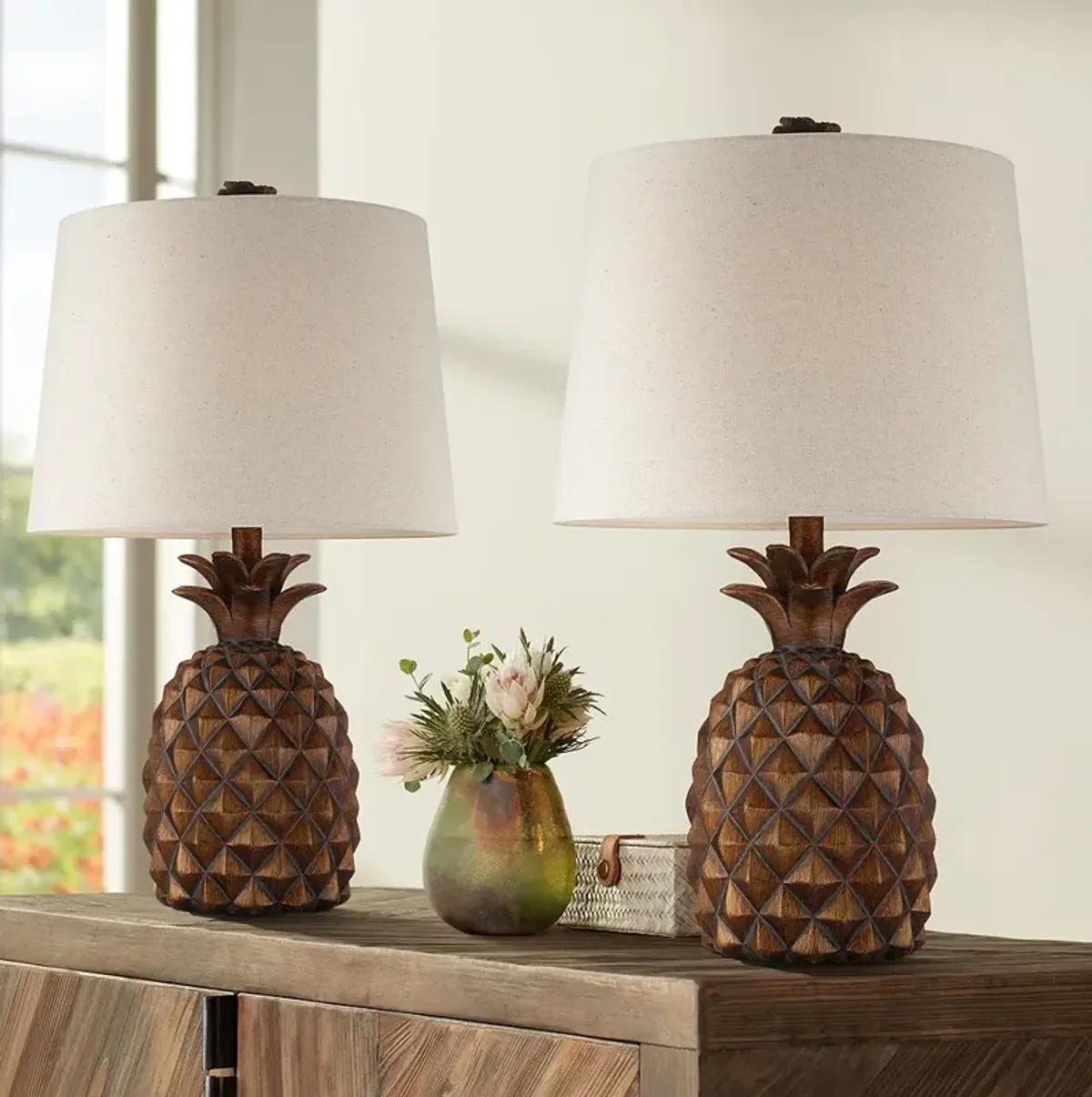 Regency Hill Paget 23 3/4" Brown Pineapple Accent Table Lamps Set of 2