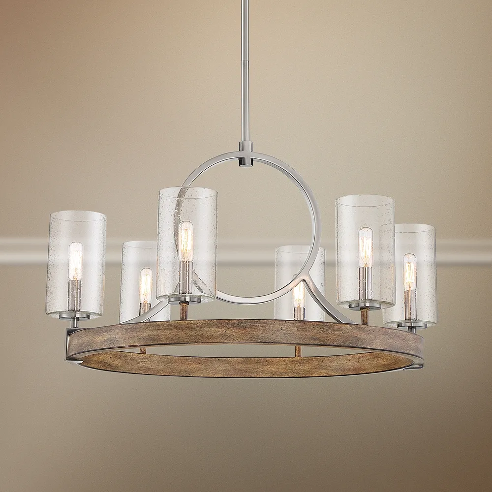 Minka Country Estates 28" Nickel and Wood Finish 6-Light Chandelier