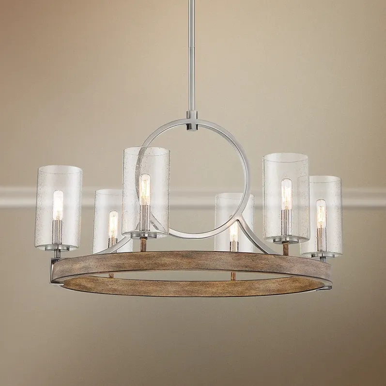 Minka Country Estates 28" Nickel and Wood Finish 6-Light Chandelier