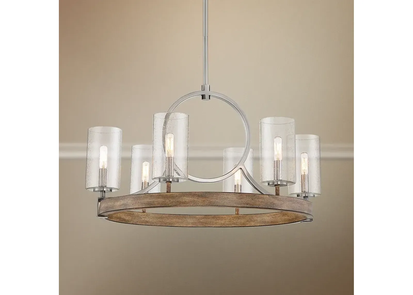 Minka Country Estates 28" Nickel and Wood Finish 6-Light Chandelier