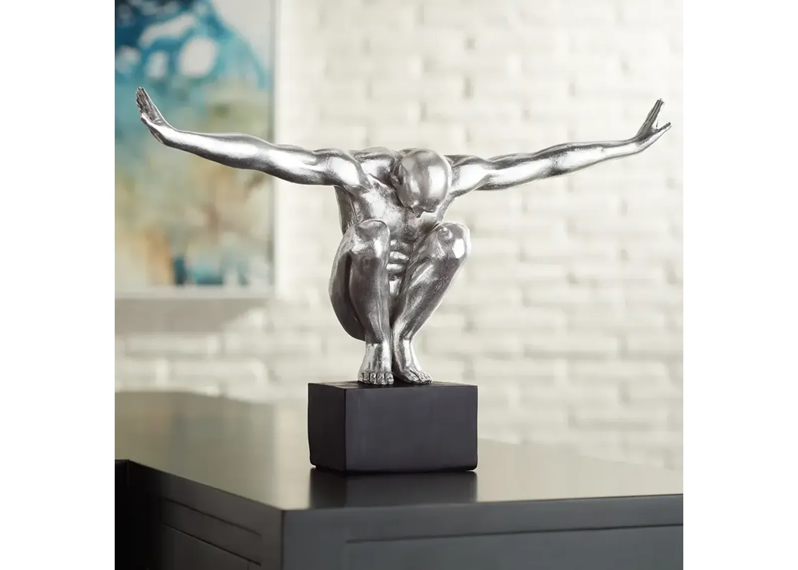 Male Gymnast Pose 19 1/2" Wide Silver Sculpture