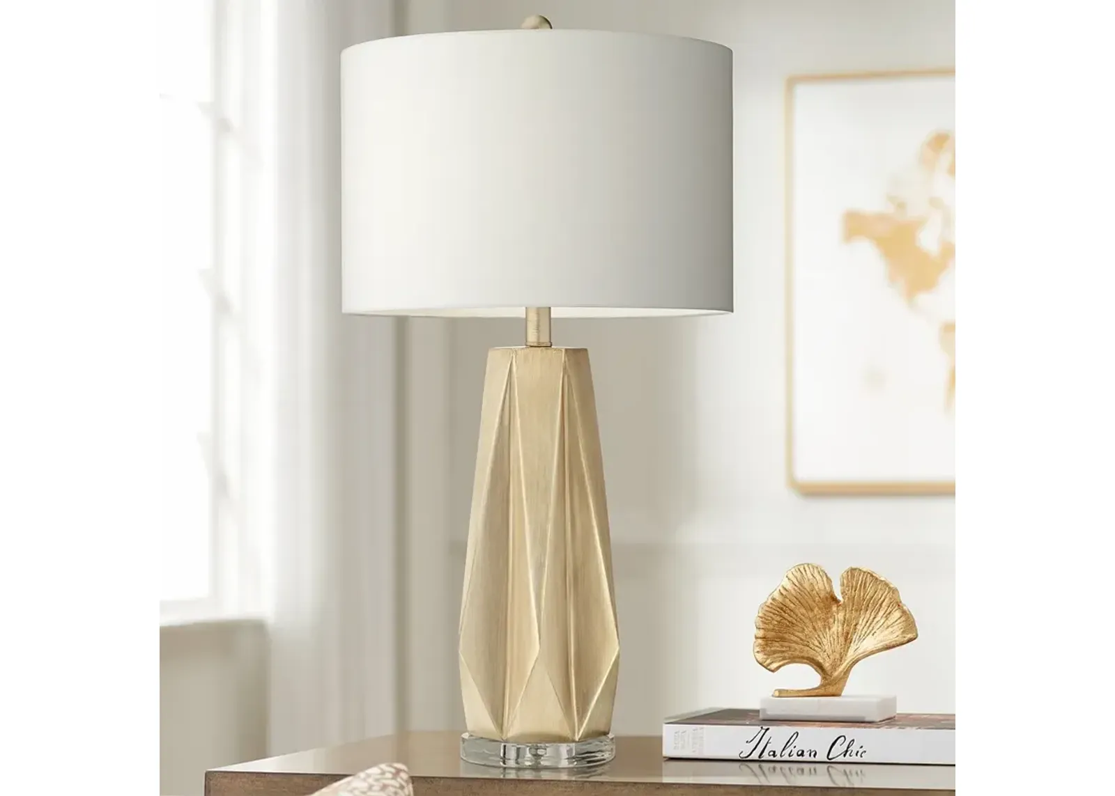 Possini Euro Bravo 28" Modern Champagne Gold Geometric Table Lamp