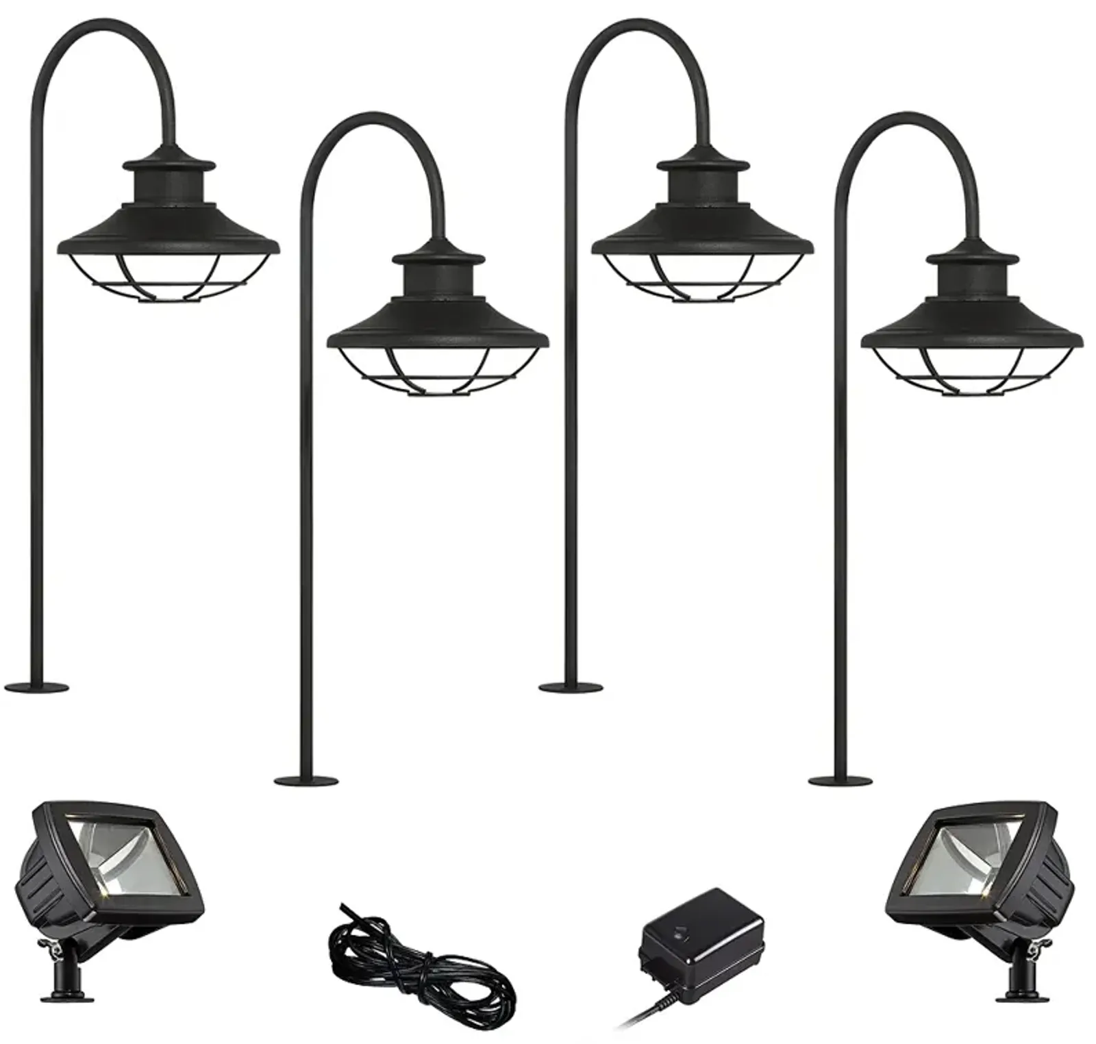 Braden Textured Black 8-Piece LED Path and Flood Light Set