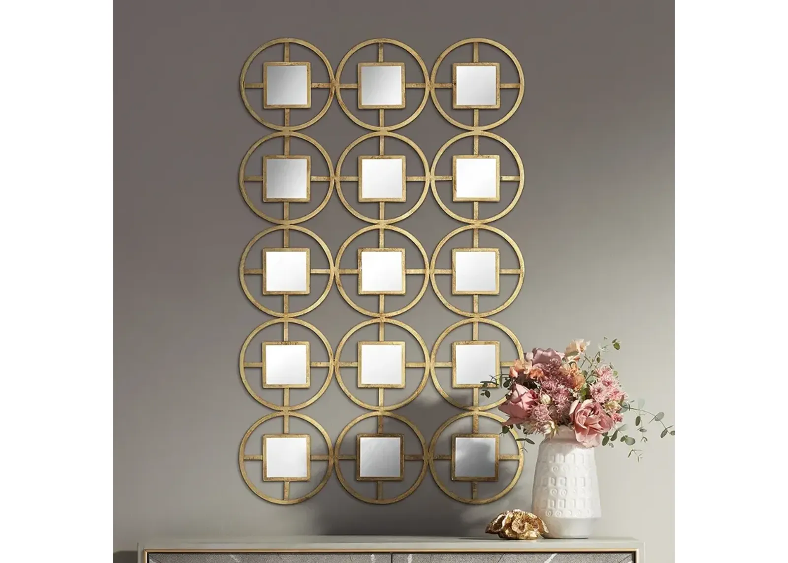 Verna 40 1/2"H Glossy Gold Circle Metal Mirrored Wall Art