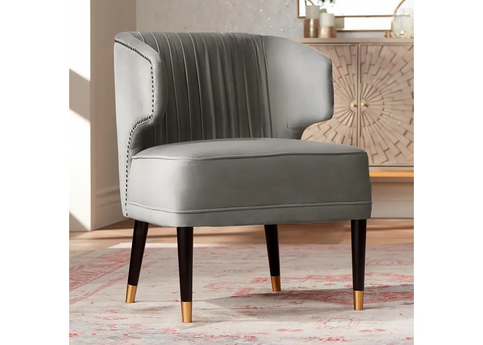 Kara Gray Velvet Pleated Armchair