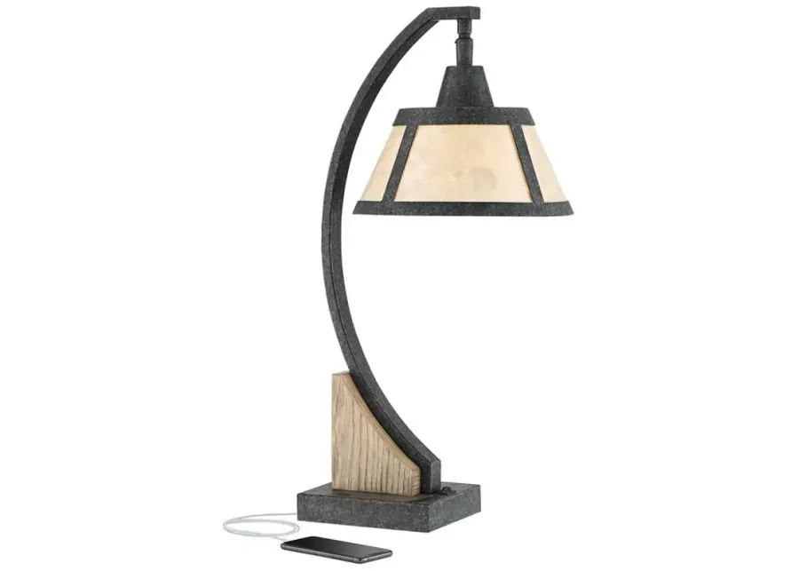 Franklin Iron Works Oak River 22" Mica Shade USB and Outlet Desk Lamp