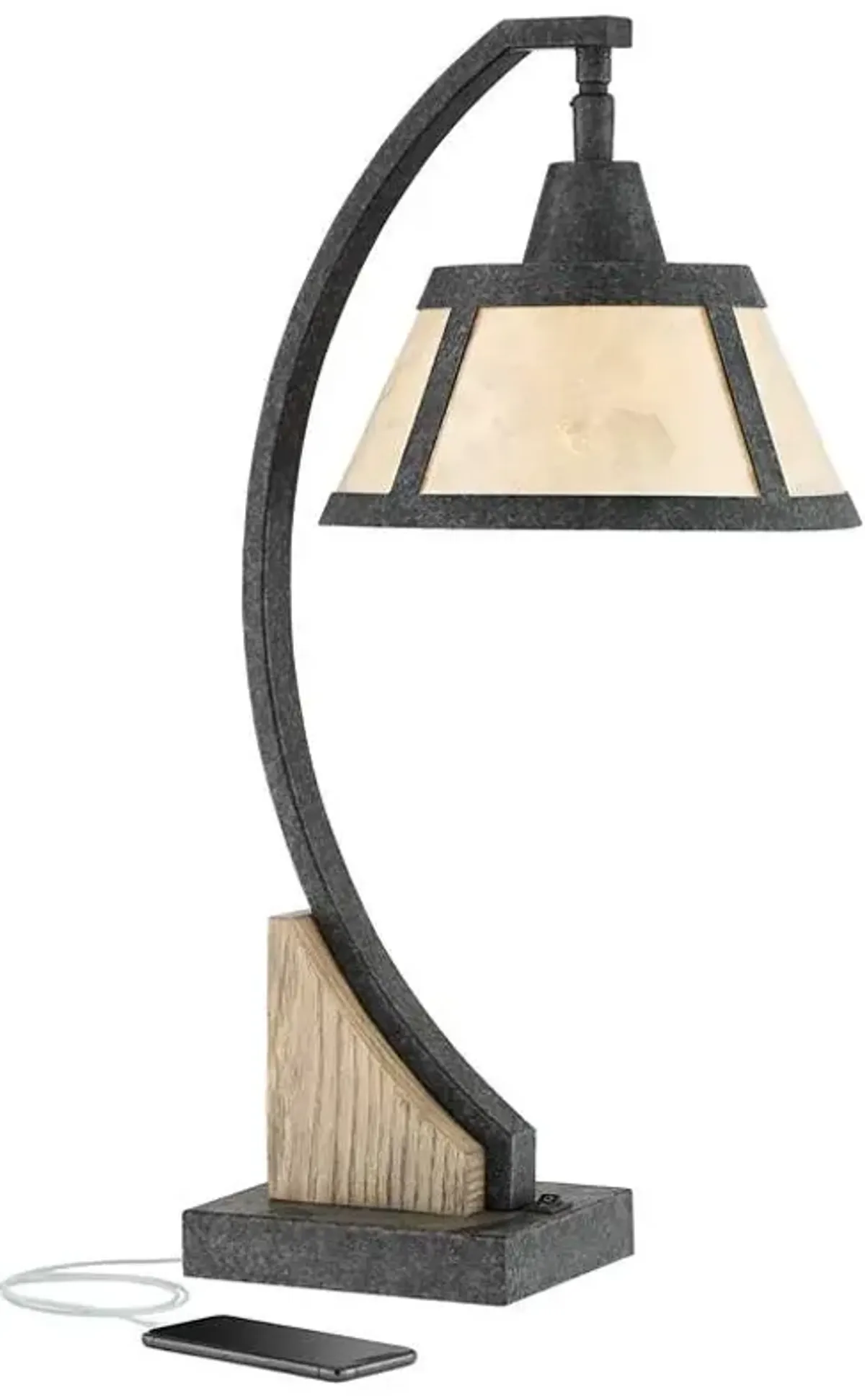 Franklin Iron Works Oak River 22" Mica Shade USB and Outlet Desk Lamp