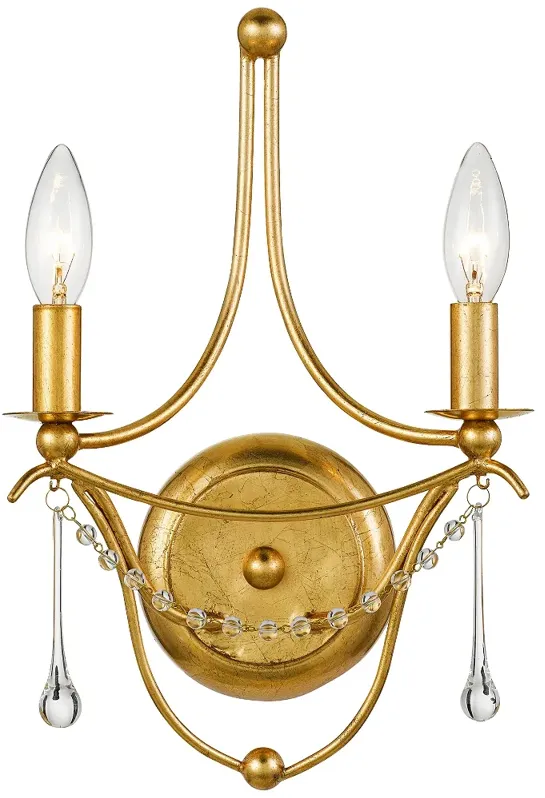 Crystorama Metro 14 1/2"H Antique Gold 2-Light Wall Sconce