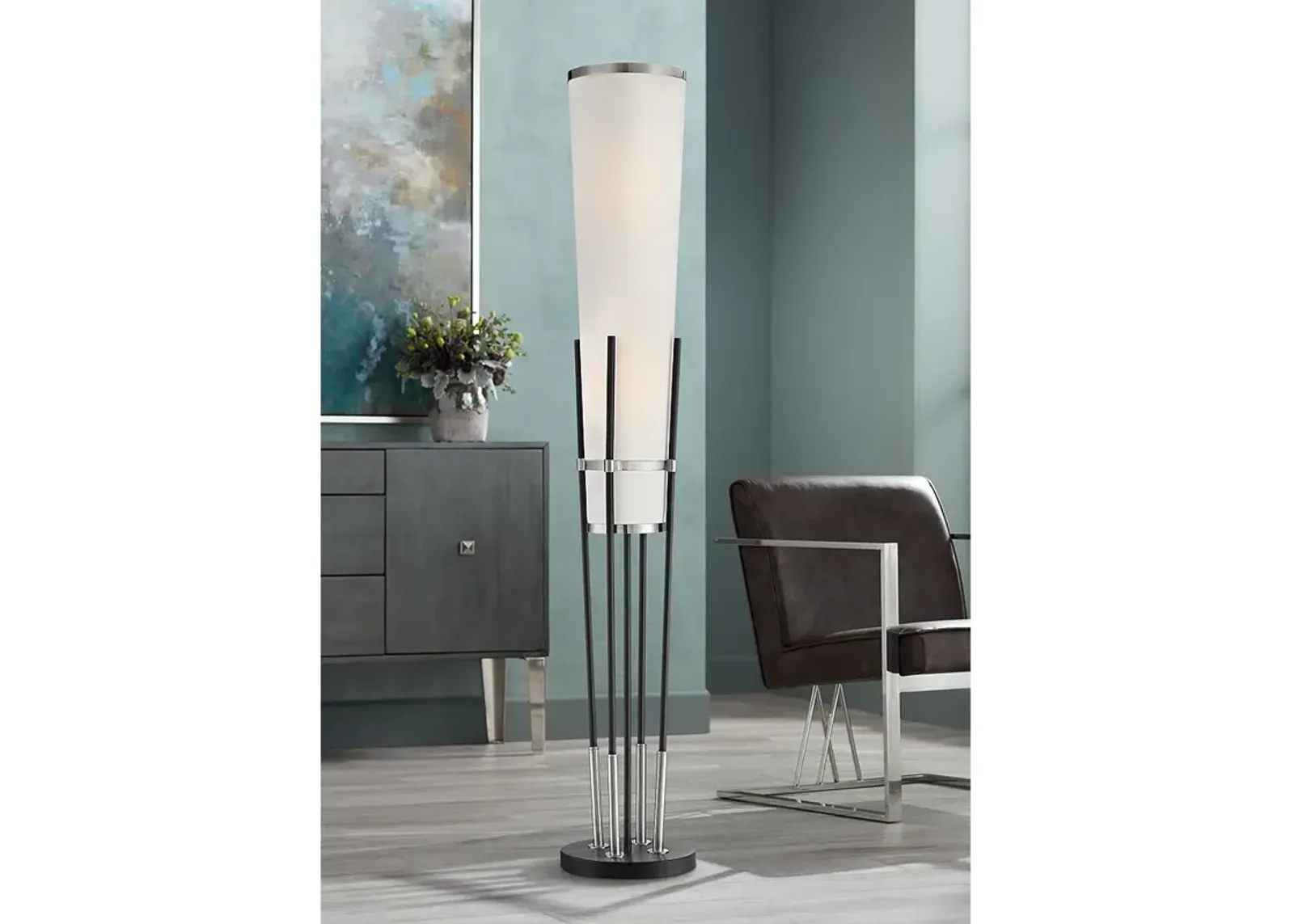 Possini Euro Flute 64" Black and White 2-Light Modern Floor Lamp