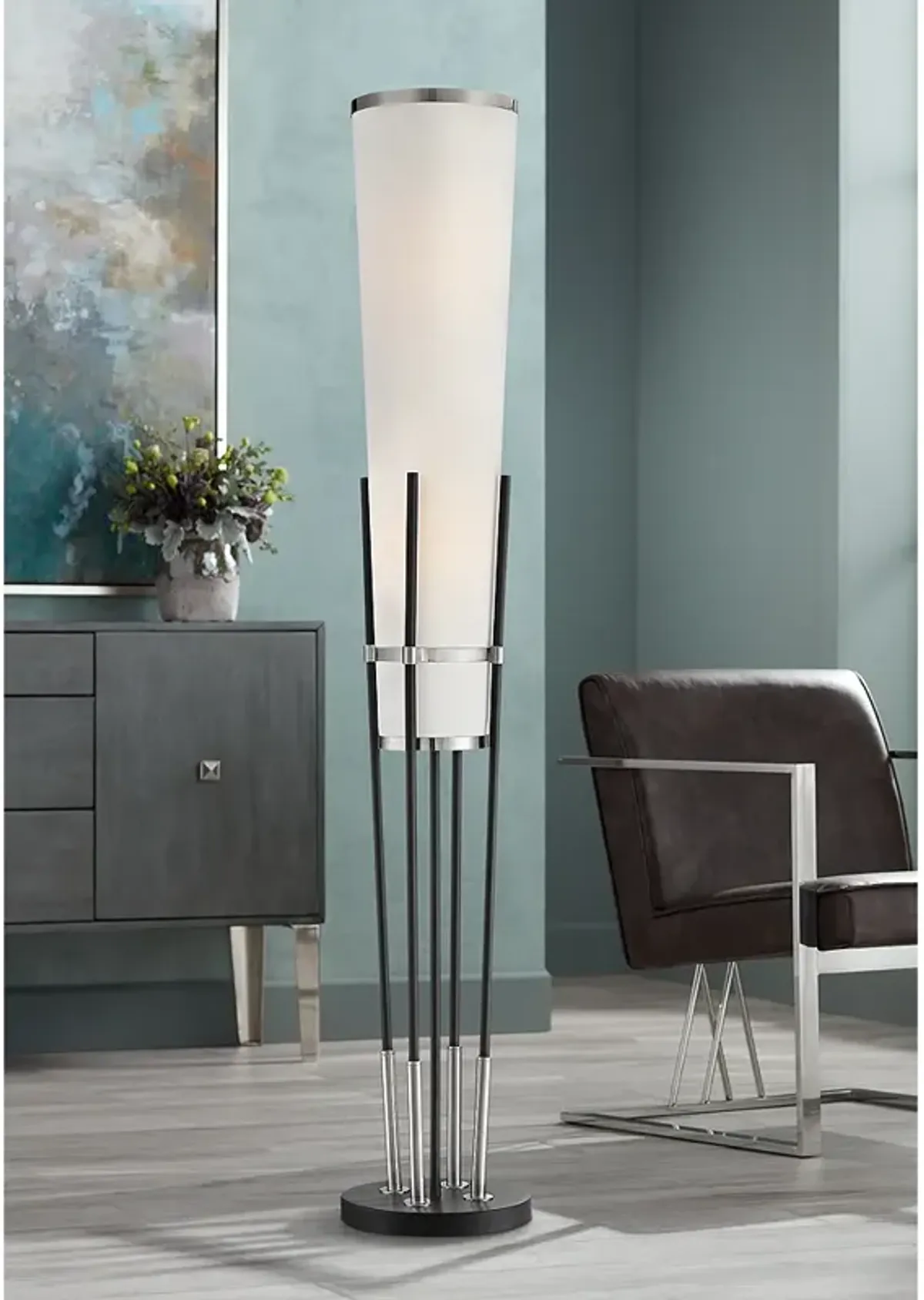 Possini Euro Flute 64" Black and White 2-Light Modern Floor Lamp