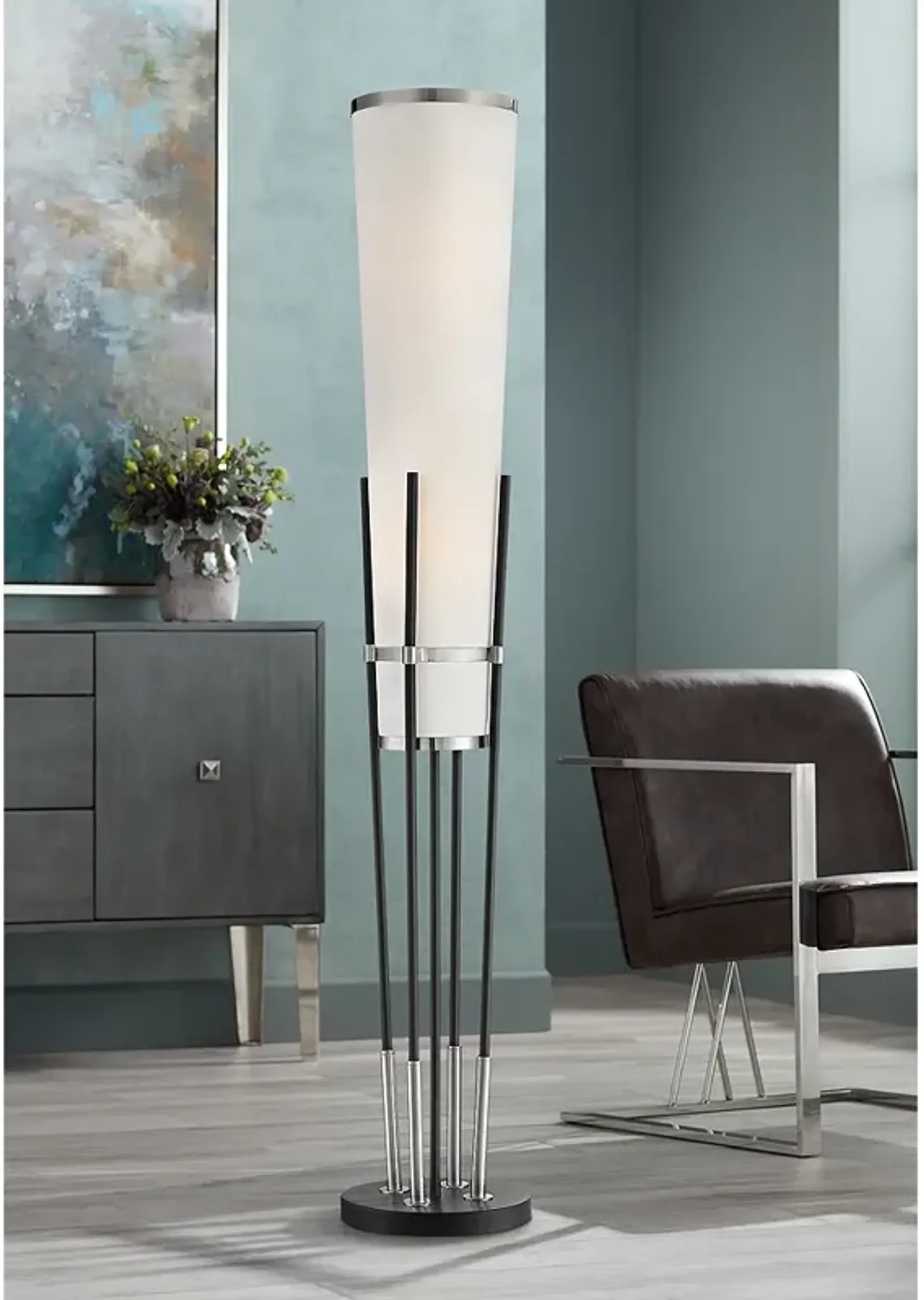 Possini Euro Flute 64" Black and White 2-Light Modern Floor Lamp